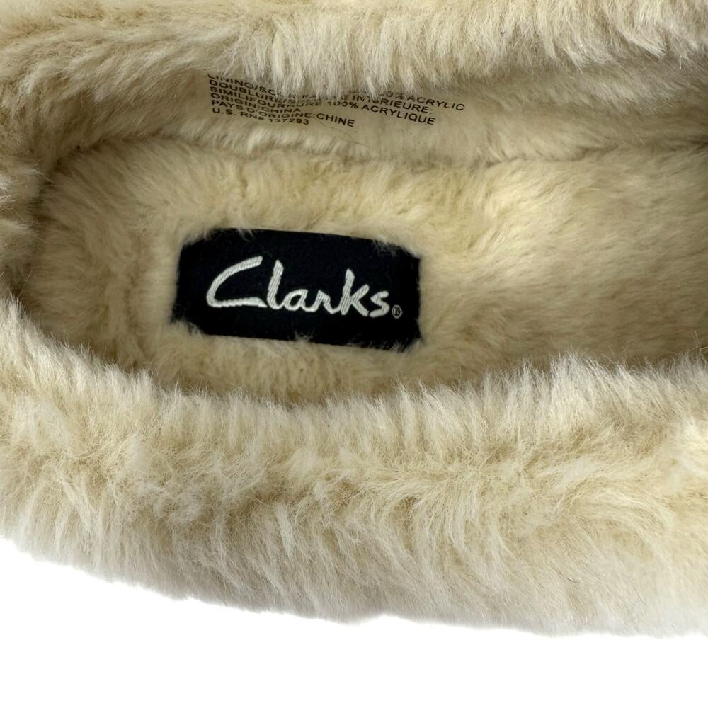 Clarks Size 8 Leather Slippers Slip On Comfort Shoes Brown Fuzzy Lined Clogs - Picture 5 of 8